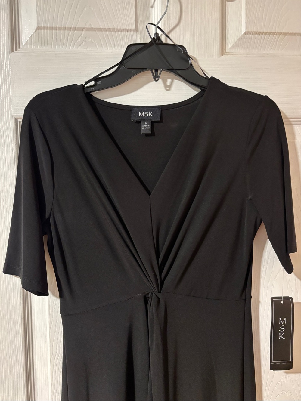 MSK Black V-Neck Midi Dress with Short Sleeves S - Picture 5 of 13